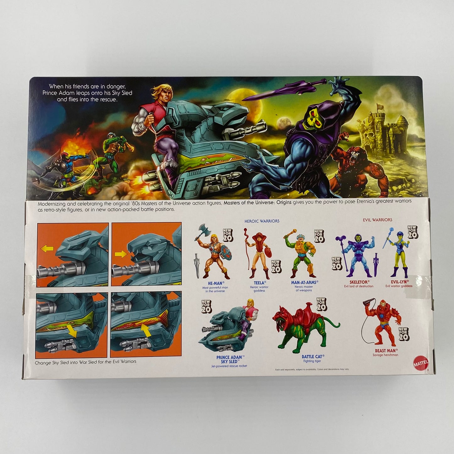 Masters of the Universe Origins Prince Adam Sky Sled boxed 5.5” action figure & vehicle (2020) Mattel
