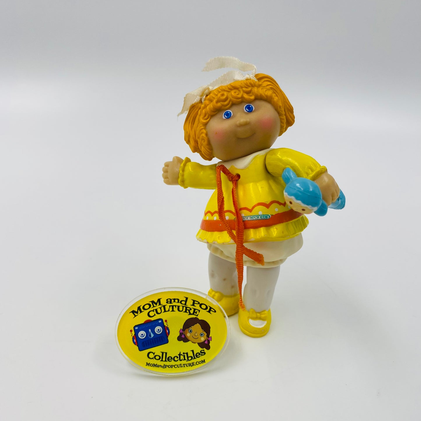 Cabbage Patch Kids yellow, white & orange outfit/blue doll loose 3.5” poseable figure (1984) Panosh Place
