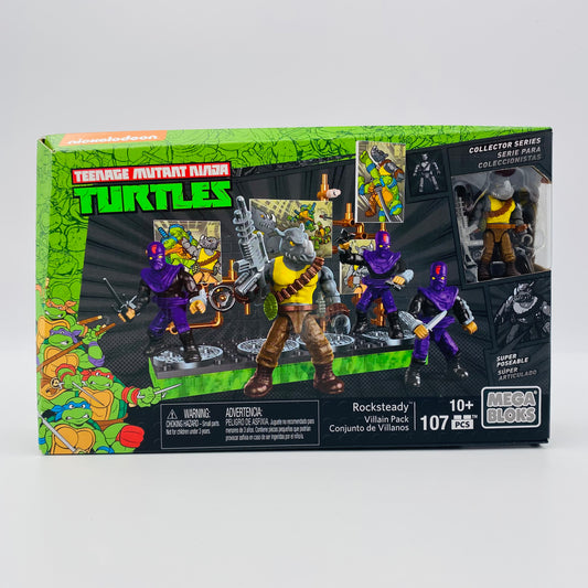 Mega Bloks Teenage Mutant Ninja Turtles Rocksteady with Foot Soldiers Villain Pack boxed 2” micro action figures with diorama base (2016) DMW28 Mattel