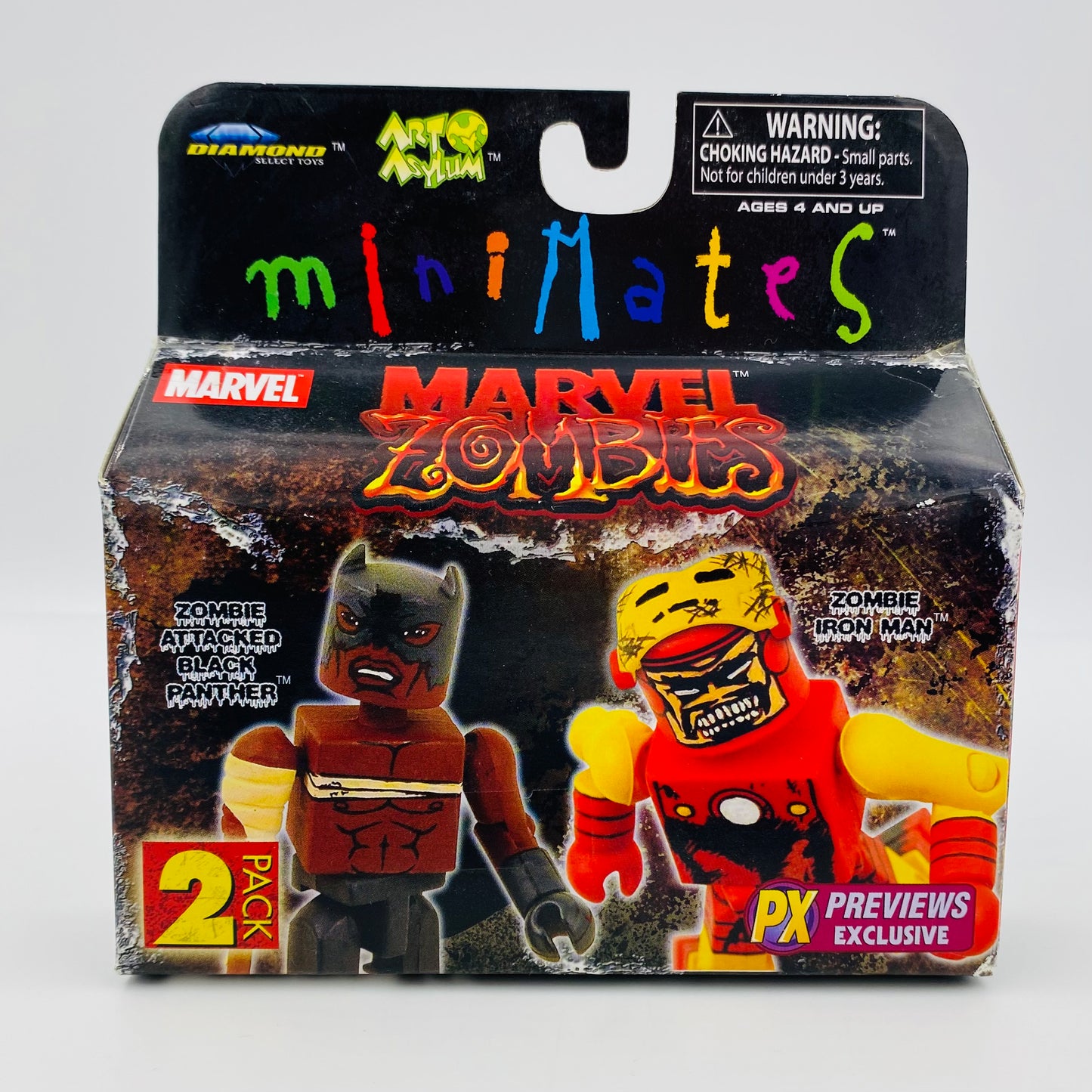 Minimates Marvel Universe Previews Exclusive Marvel Zombies Zombie Attacked Black Panther & Zombie Iron Man boxed 2" action figures (2008) Diamond Select Toys & Art Asylum