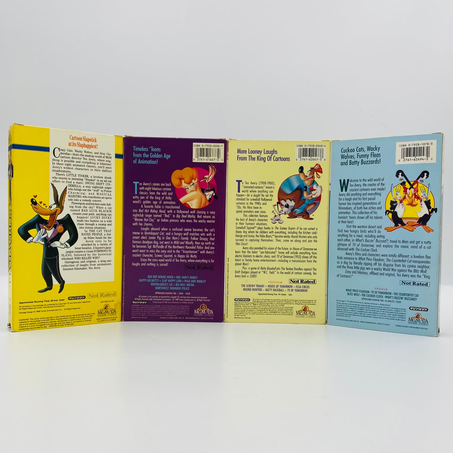 Tex Avery’s Screwball Classics volumes 1-4 VHS tapes (1988, 1989, 1991, 1992) MGM/UA Home Video