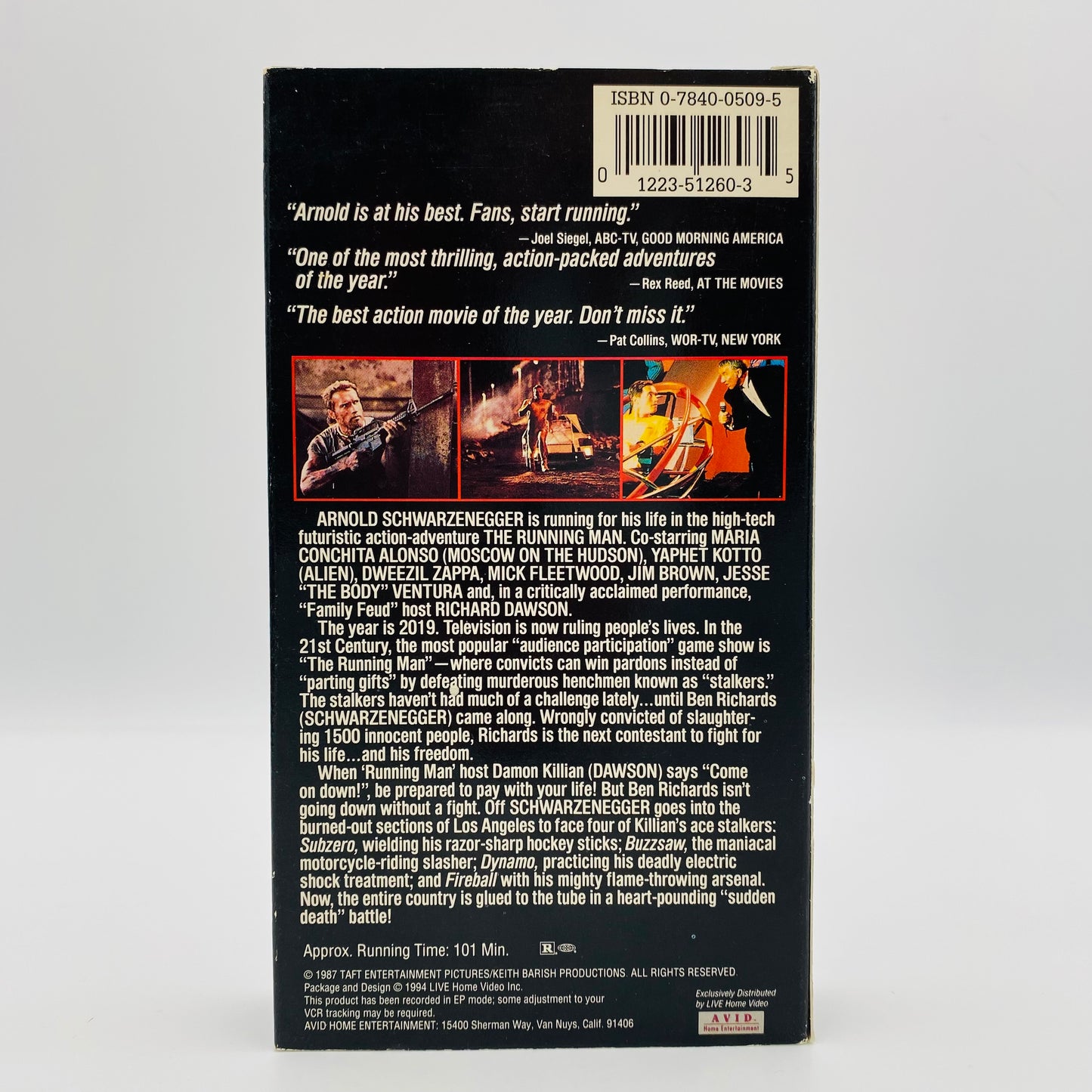 The Running Man VHS tape (1994) Avid Home Entertainment