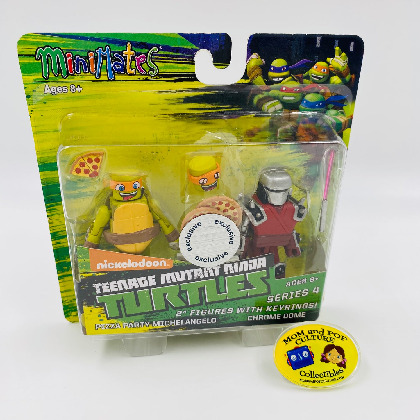 Minimates Teenage Mutant Ninja Turtles series 4 Pizza Party Michelangelo & Chrome Dome carded 2" action figures with keyrings (2016) Diamond Select Toys & Art Asylum