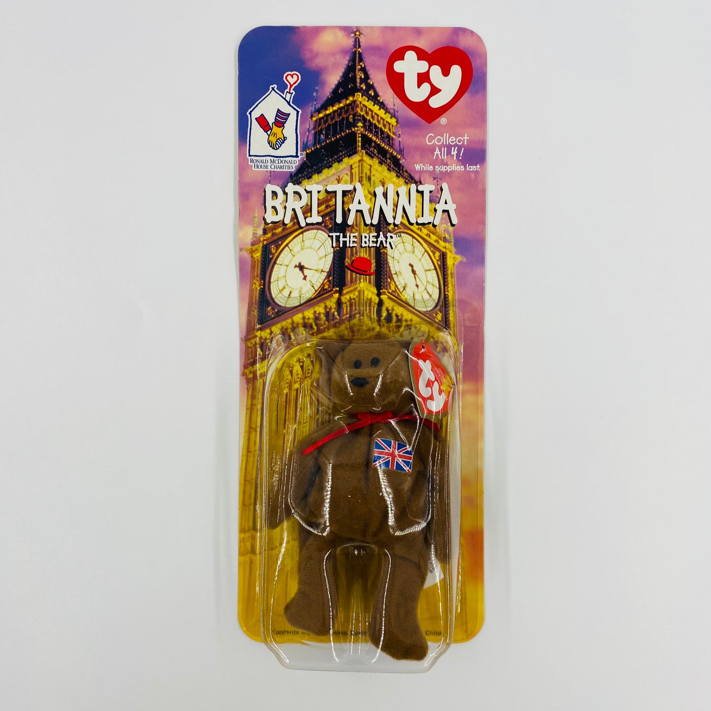 Teenie Beanie Babies complete set of 4 International Bears McDonald's Happy Meal bean bag plush toy animals (1999) carded