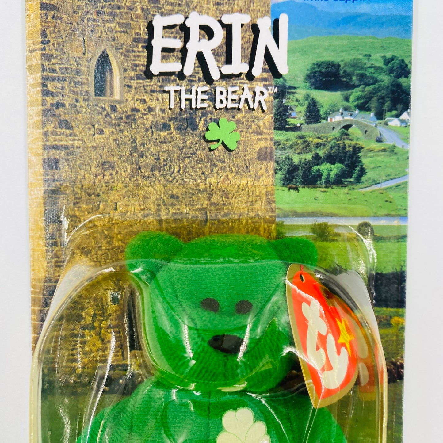 Teenie Beanie Babies International Bears Erin the Irish Bear McDonald's Happy Meal bean bag plush toy animal (1999) carded