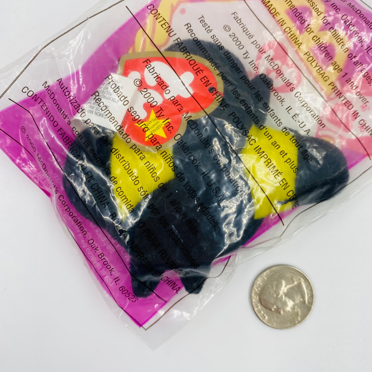 Teenie Beanie Babies Bumble the Bee McDonald's Happy Meal bean bag plush toy animal (2000) bagged
