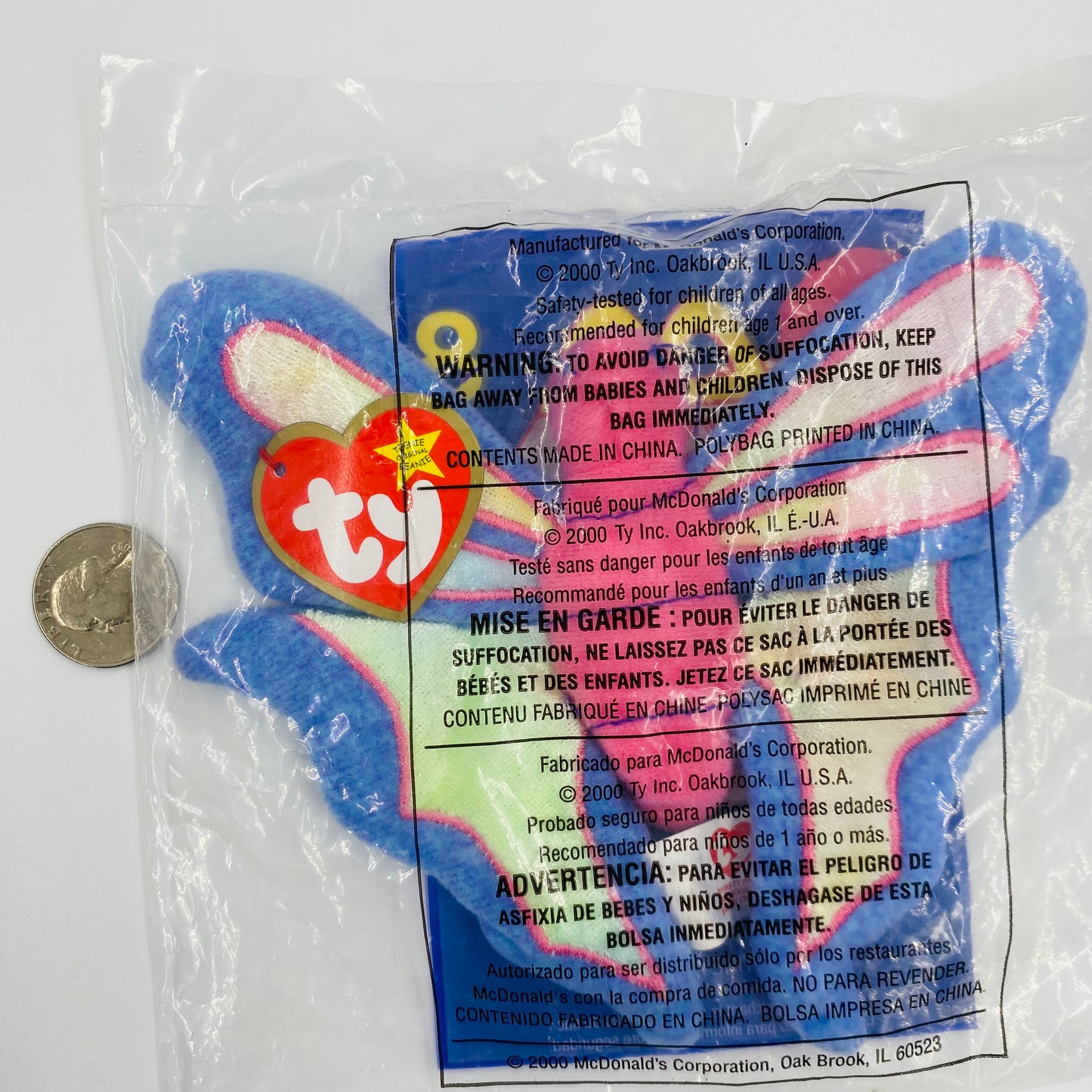 Teenie Beanie Babies Flitter the Butterfly McDonald's Happy Meal bean bag plush toy animal (2000) bagged