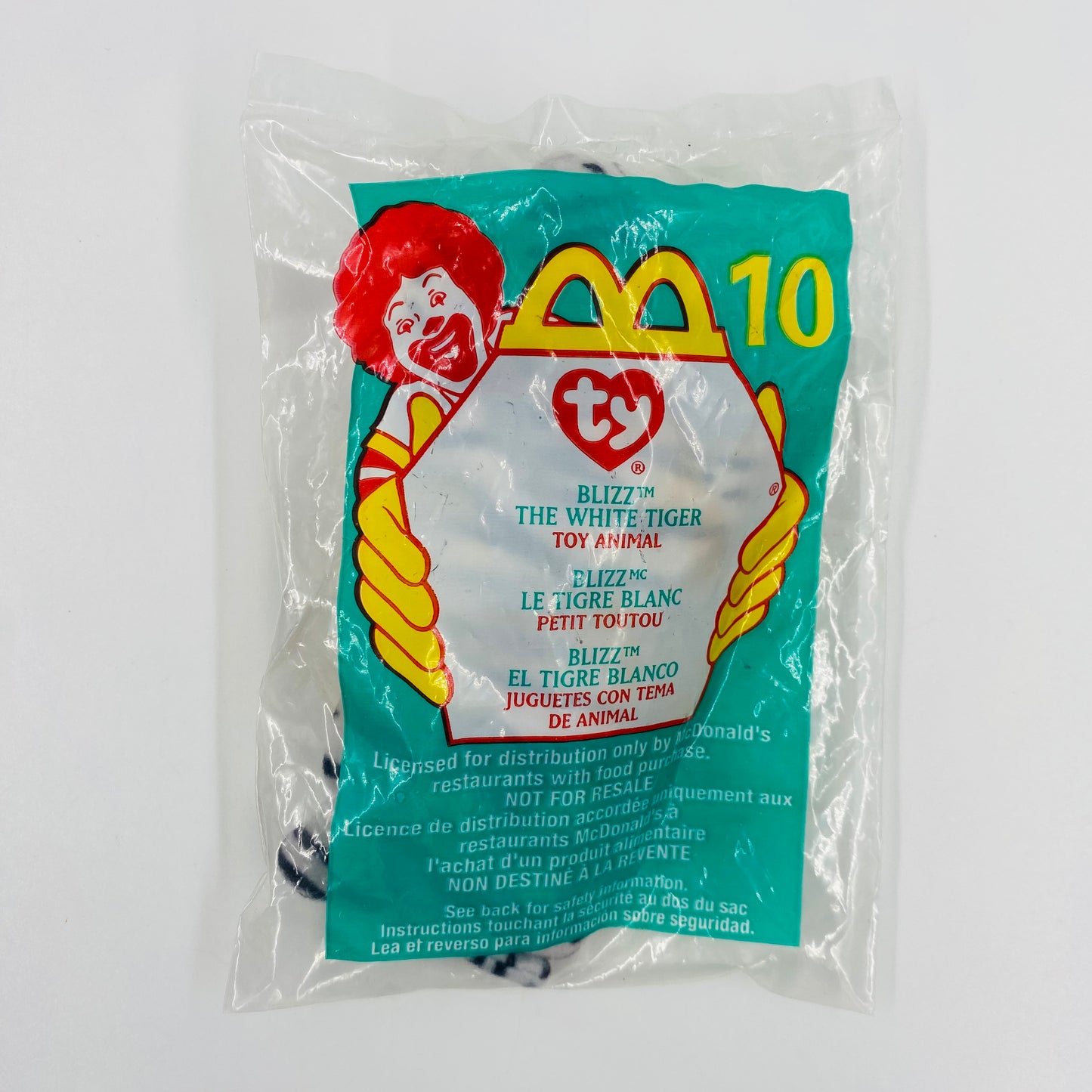 Teenie Beanie Babies Blizz the White Tiger McDonald's Happy Meal bean bag plush toy animal (2000) bagged