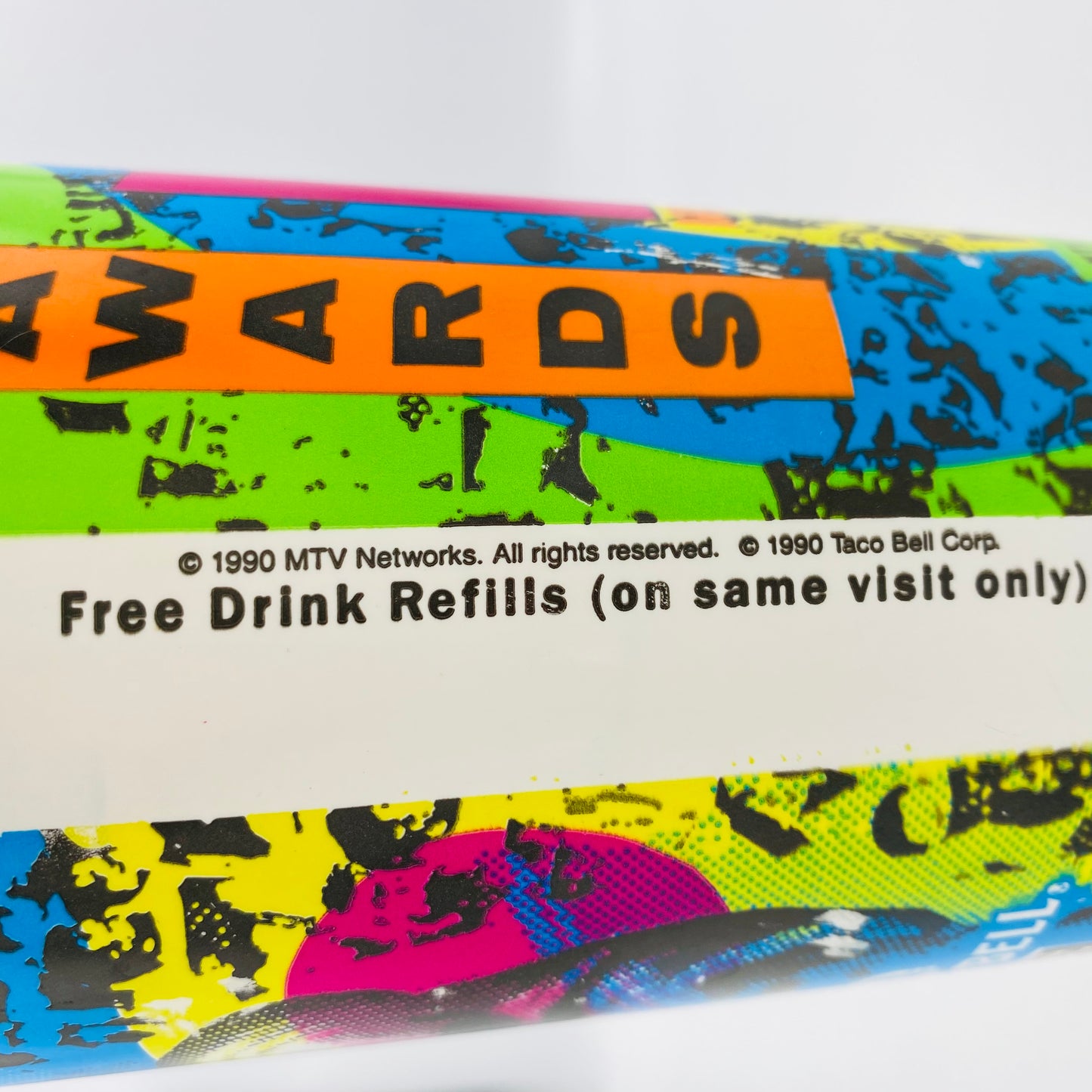 MTV VMA’s Video Music Awards blue/green/yellow 32oz plastic cup (1990) Taco Bell