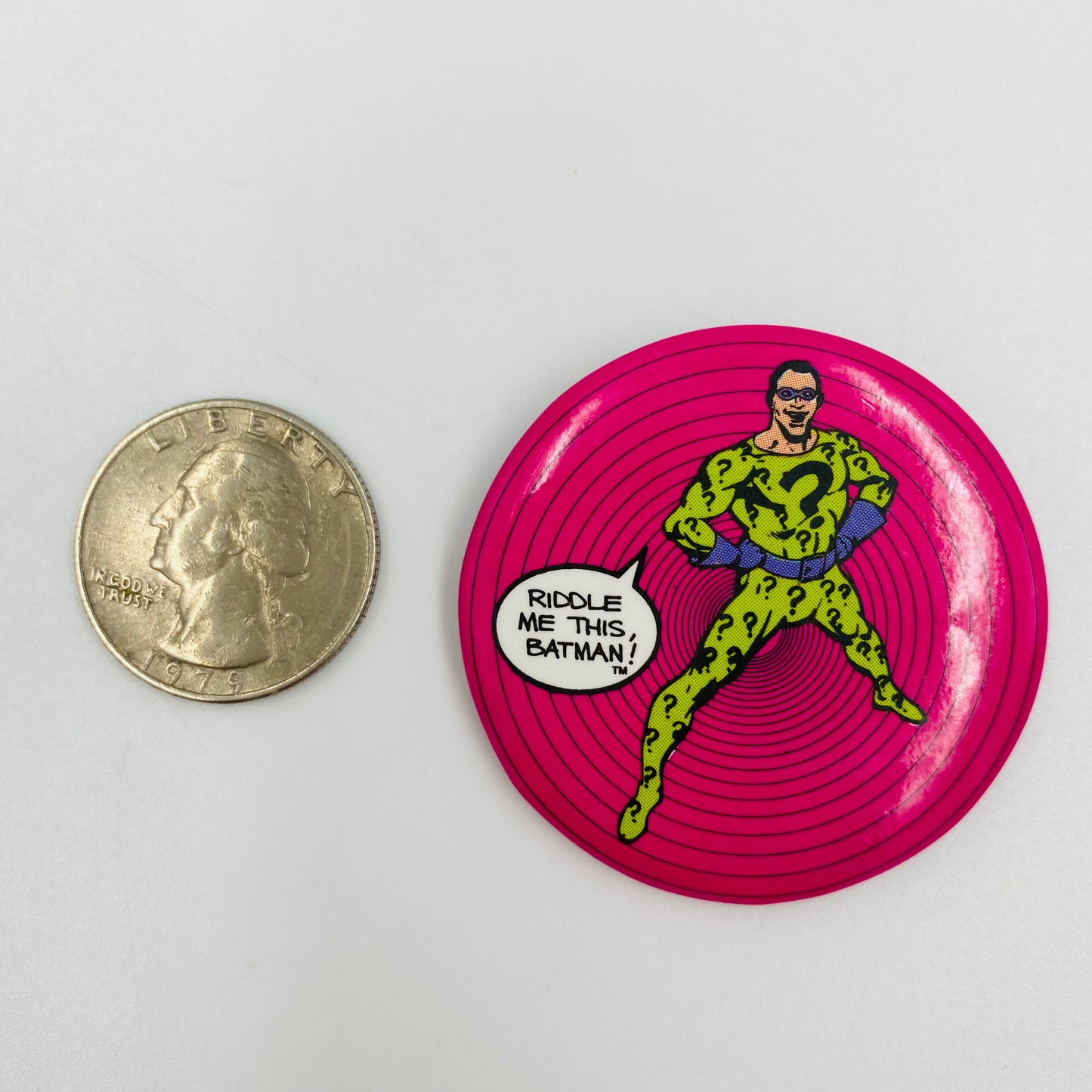 Riddler: “Riddle Me This, Batman!” pinback button (1982)