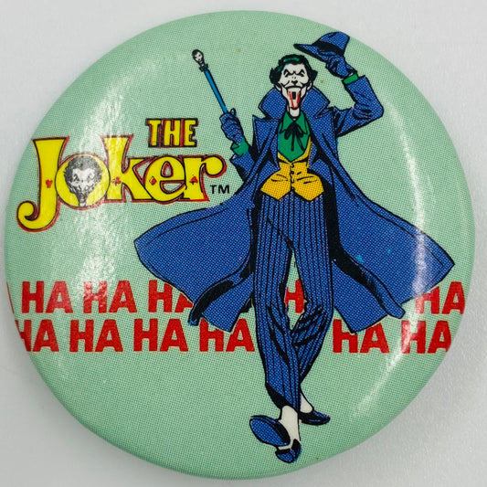Joker: Logo Strut pinback button (1982)