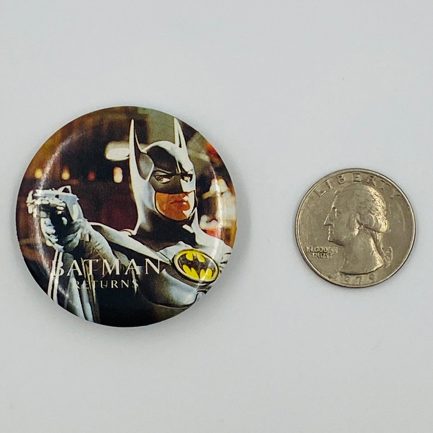 Batman Returns Grappling Gun pinback button (1992)