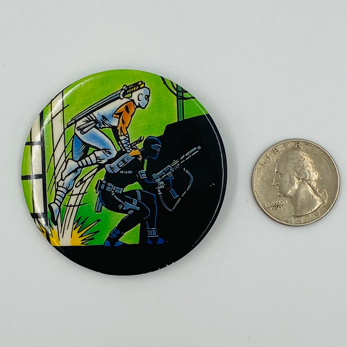 G.I. Joe Storm Shadow & Snake Eyes Ninja Leapfrog pinback button (1987) Hasbro