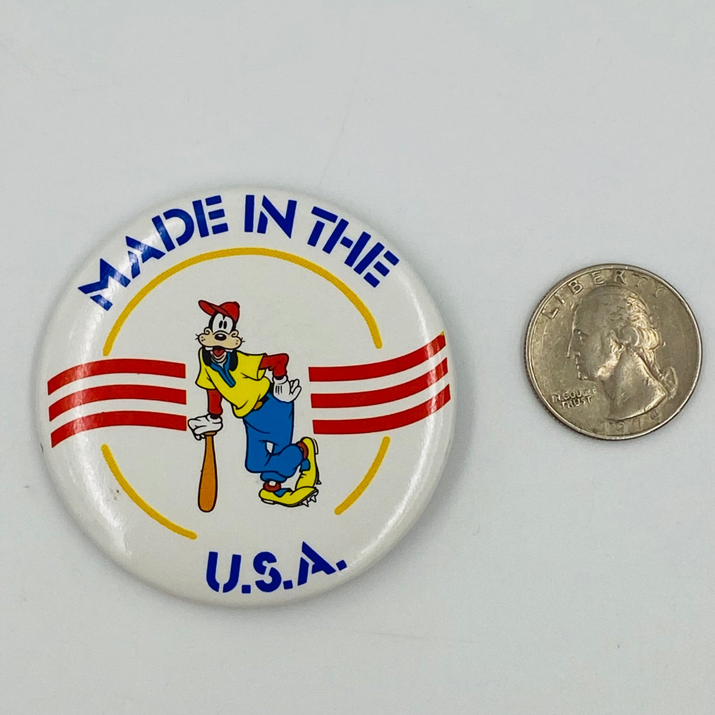 Goofy Made in the U.S.A. pinback button (1986)
