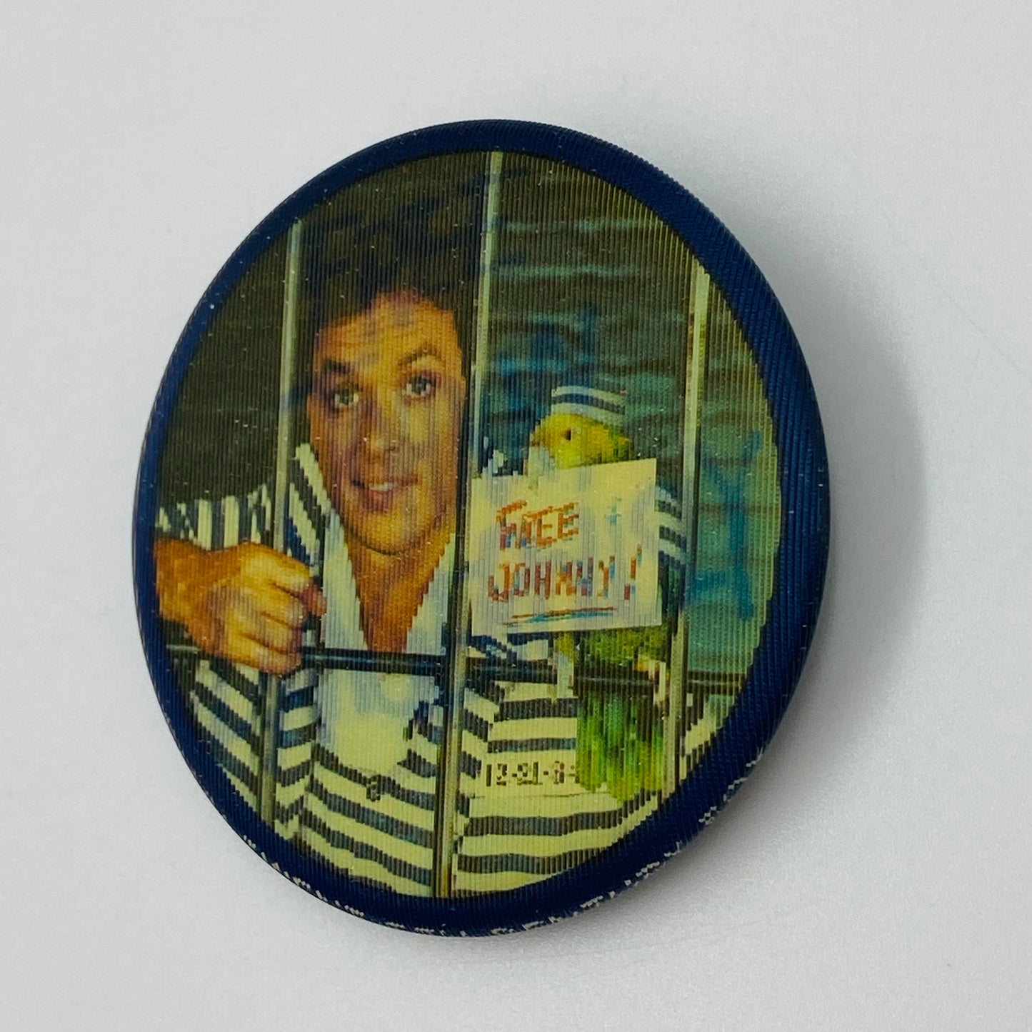Johnny Dangerously: Free Johnny Dangerously lenticular promo pinback button (1984)