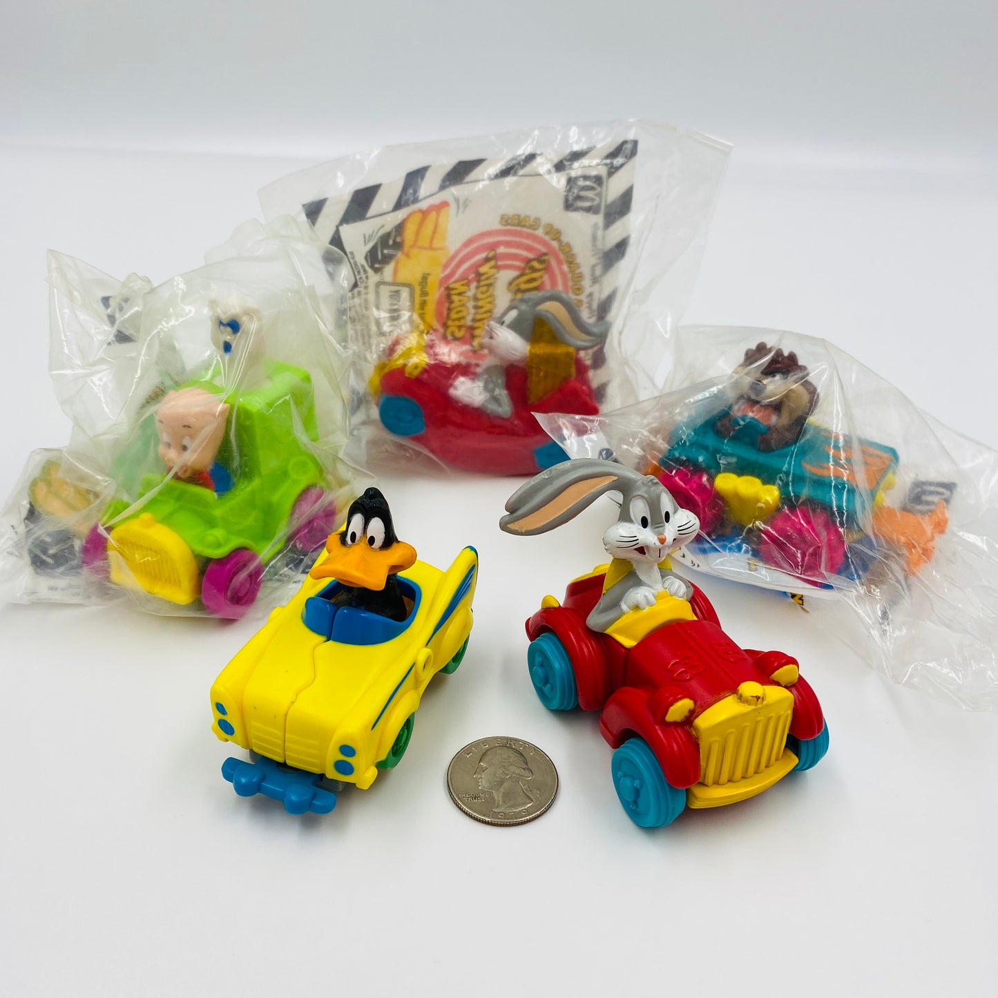 Looney Tunes Quack-Up Cars complete set of 5 McDonald's Happy Meal toys (1992) bagged & loose