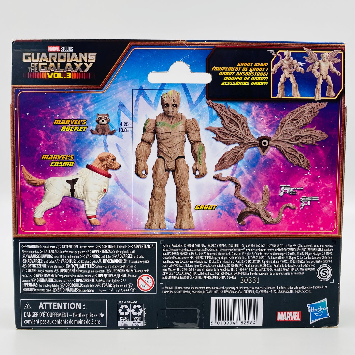 Marvel Epic Hero Series Guardians of the Galaxy Vol. 3 Groot Marvel’s Cosmo & Marvel’s Rocket boxed 4” action figure 3-pack (2023) Hasbro