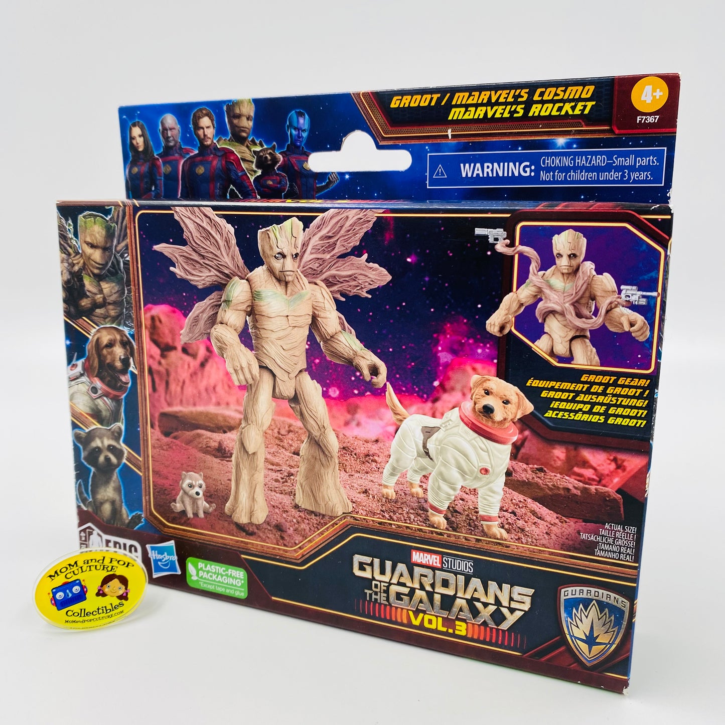 Marvel Epic Hero Series Guardians of the Galaxy Vol. 3 Groot Marvel’s Cosmo & Marvel’s Rocket boxed 4” action figure 3-pack (2023) Hasbro