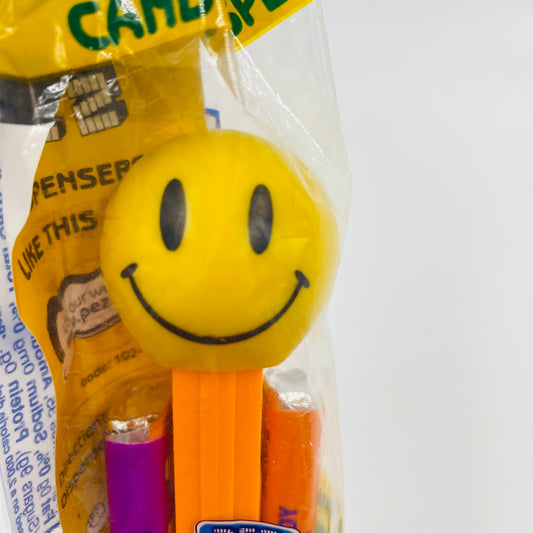 Funky Faces Smiley Face orange stem PEZ dispenser (2003) bagged 4.9 Hungary blue cello