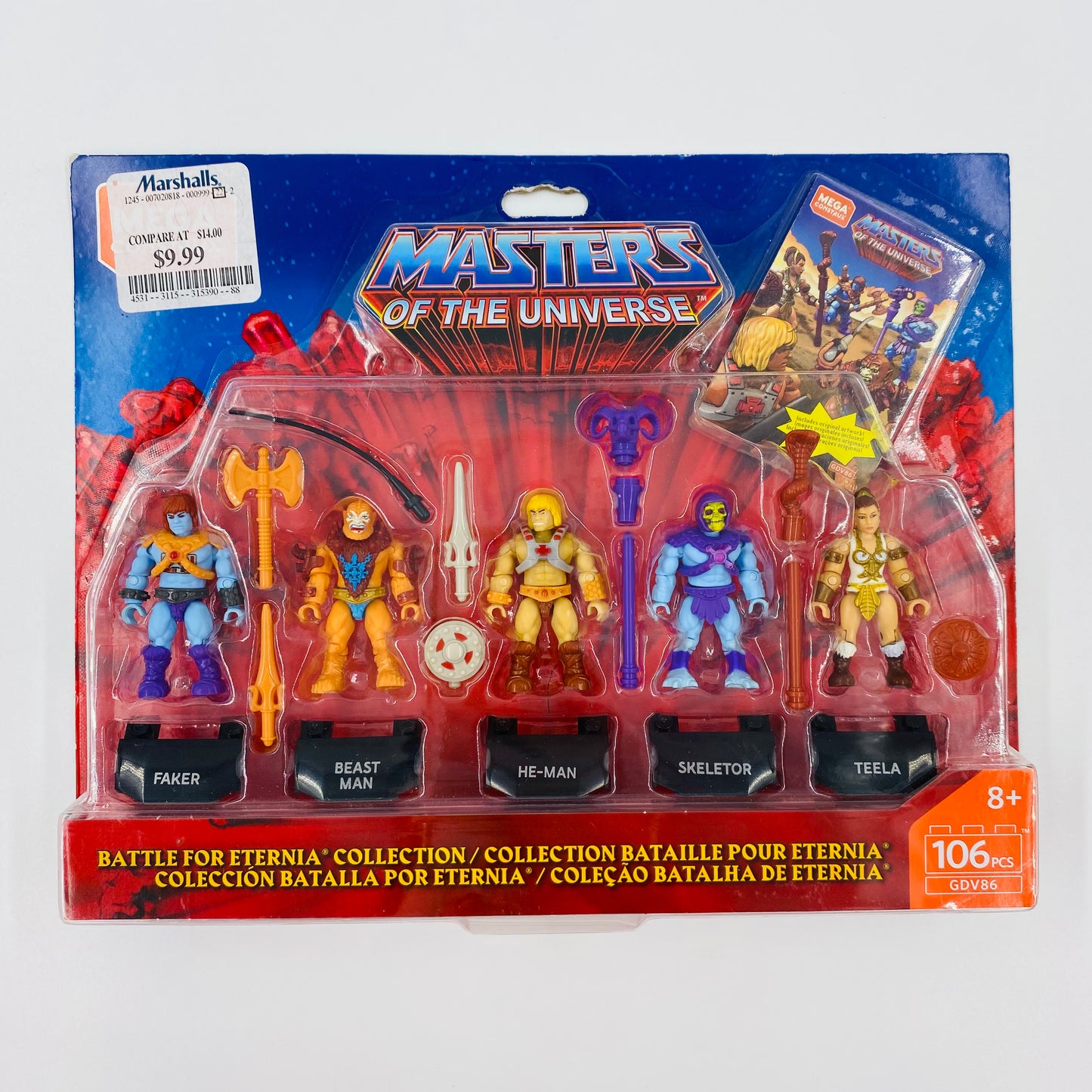 Mega Construx Masters of the Universe Battle For Eternia Collection with Faker, Beast Man, He-Man, Skeletor & Teela carded 2” micro action figures (2019) GDV86 Mattel