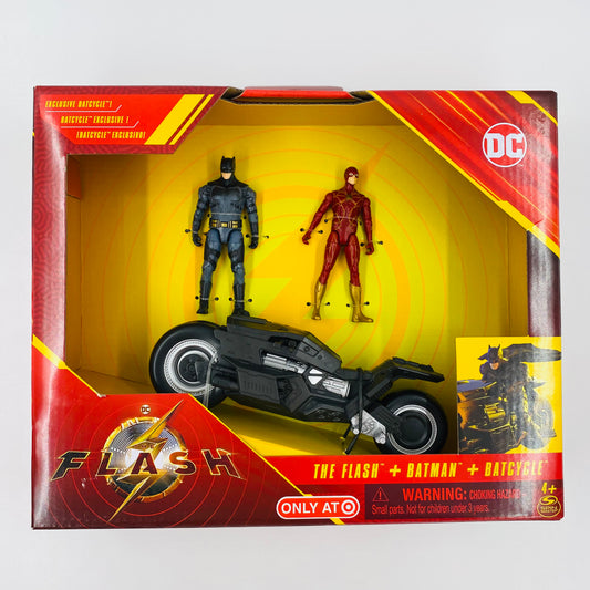 The Flash The Flash & Batman & Batcycle boxed 4” action figures & vehicle (2023) Spin Master