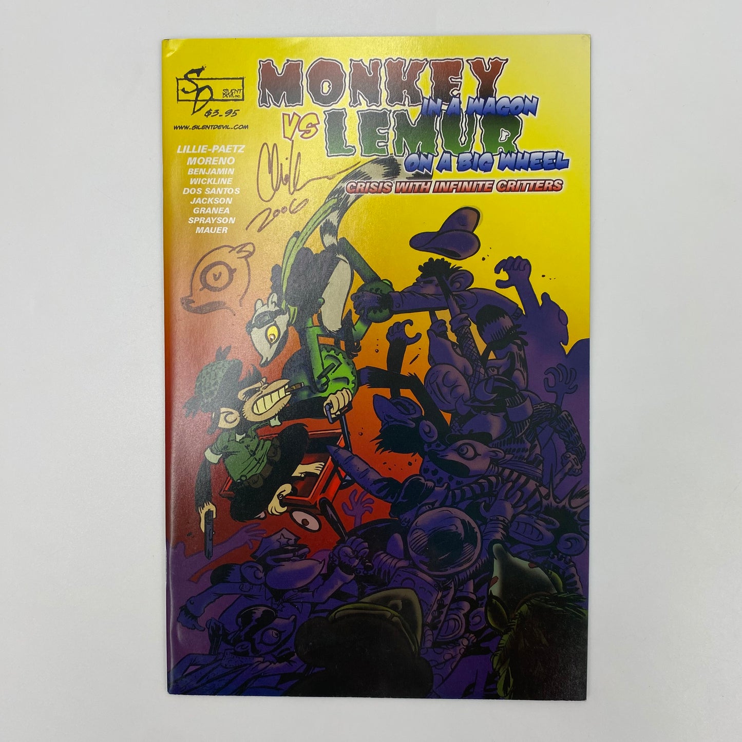 Monkey in a Wagon VS Lemur on a Big Wheel Crisis with Infinite Critters (2006) Silent Devil (SIGNED & SKETCHED) (VG+)