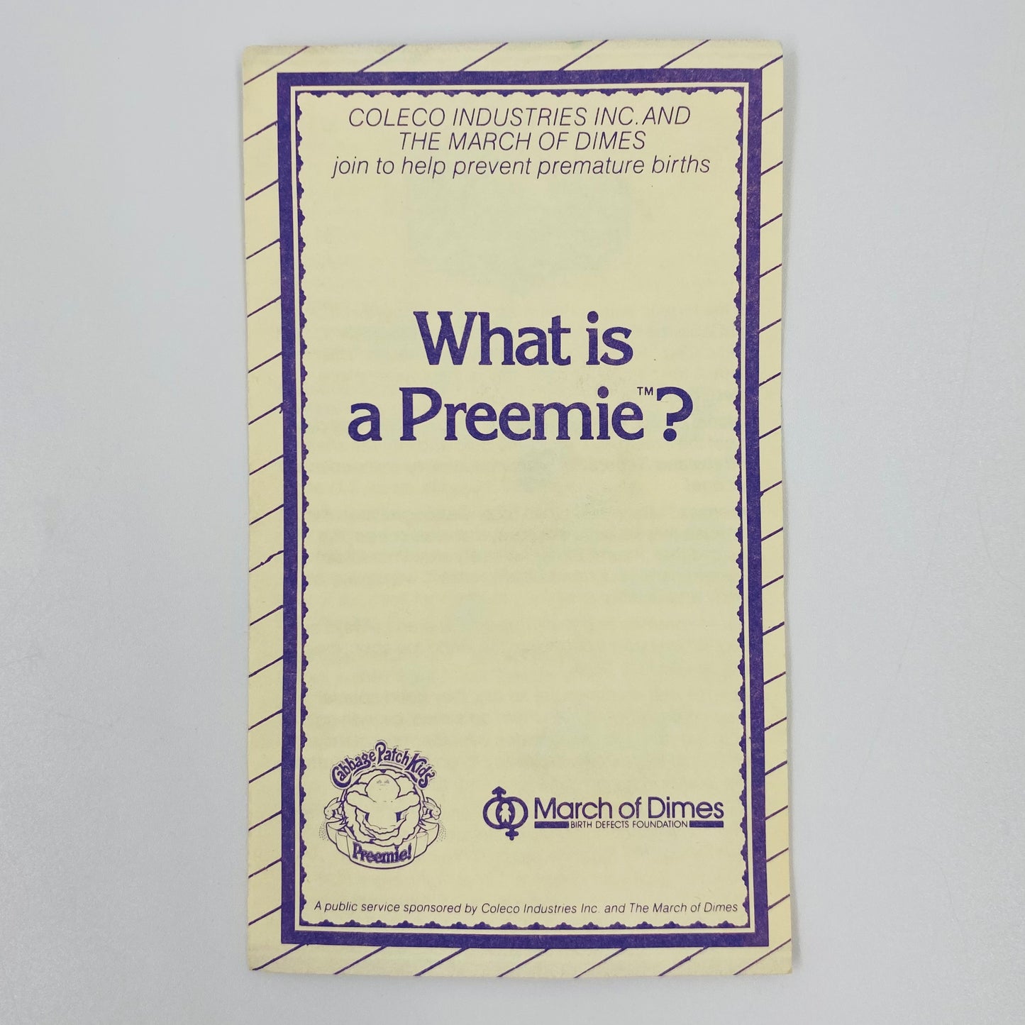 Cabbage Patch Kids What is a Preemie? information brochure (1984) Coleco & March of Dimes