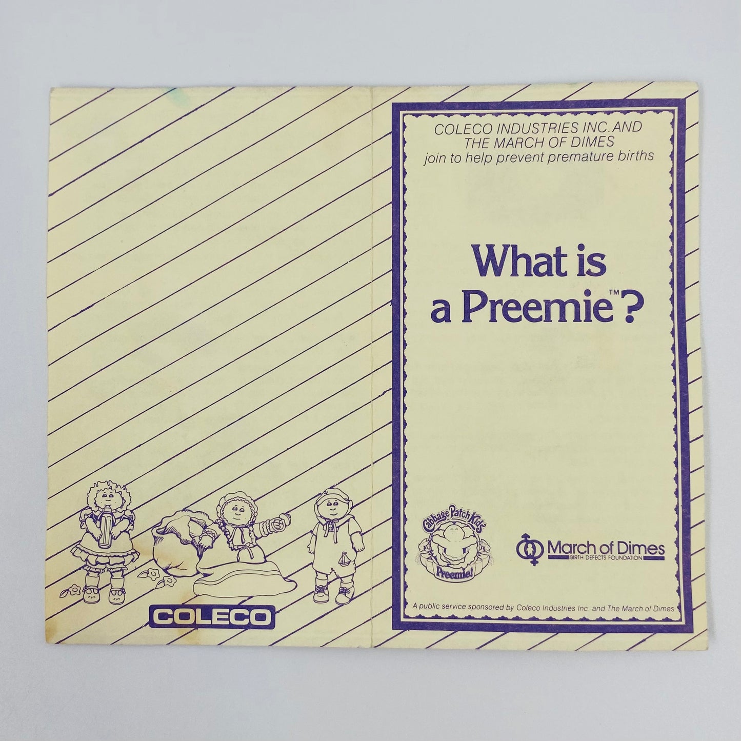Cabbage Patch Kids What is a Preemie? information brochure (1984) Coleco & March of Dimes