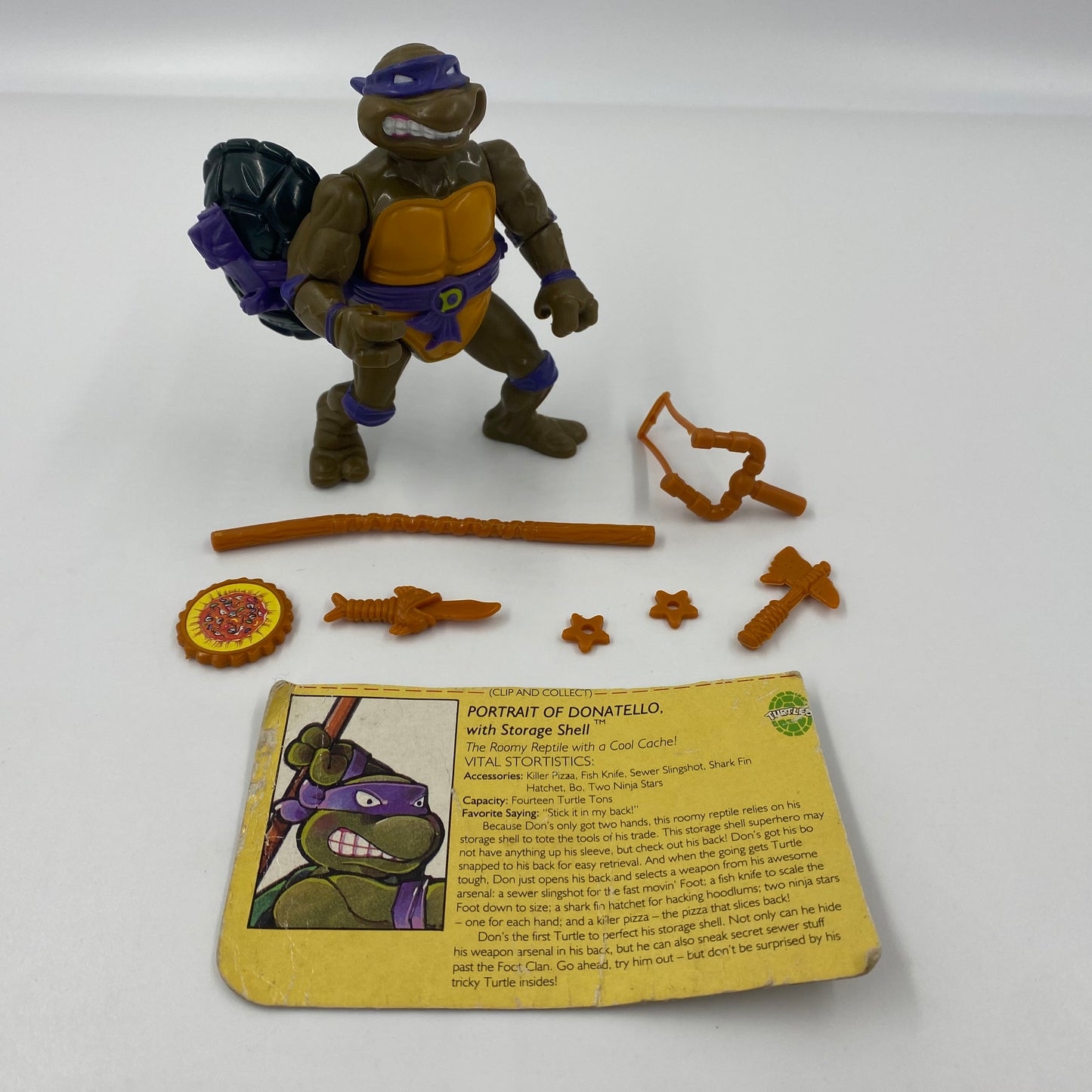 Teenage Mutant Ninja Turtles Donatello With Storage Shell loose 4” action figure (1990) Playmates