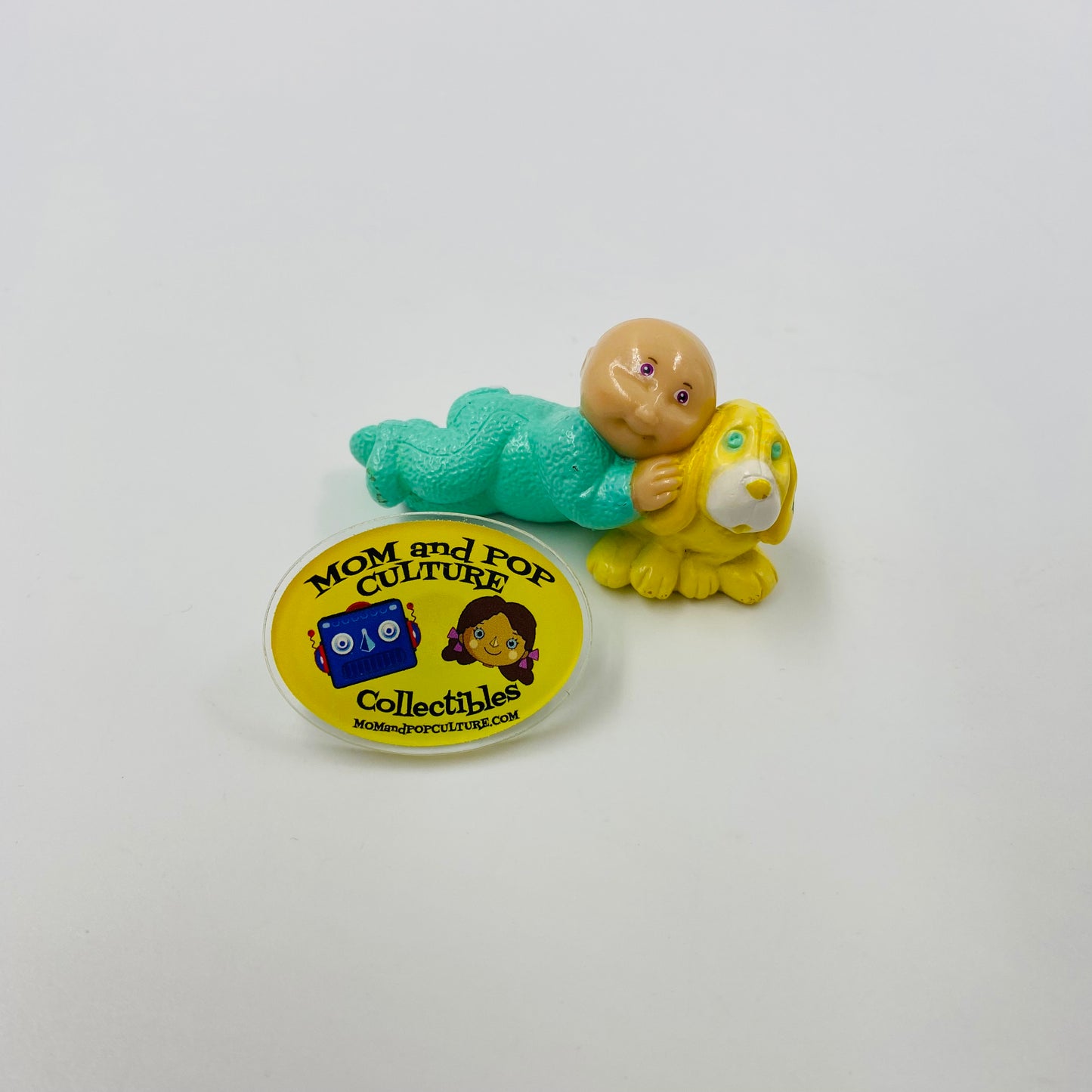 Cabbage Patch Kids green pajamas/yellow puppy loose PVC figurine (1984) Panosh Place
