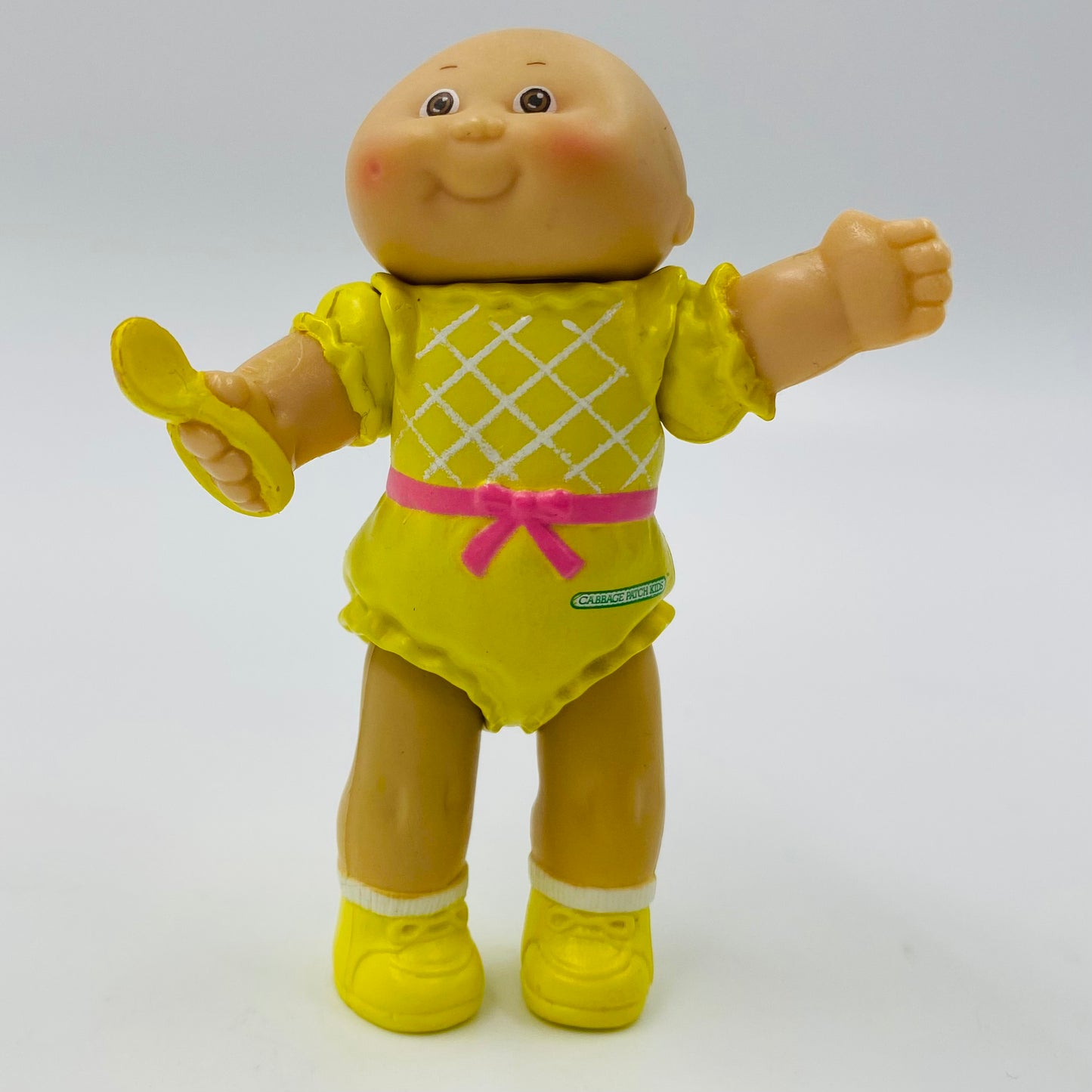 Cabbage Patch Kids yellow onesie/yellow spoon loose 3.5” poseable figure (1984) Panosh Place