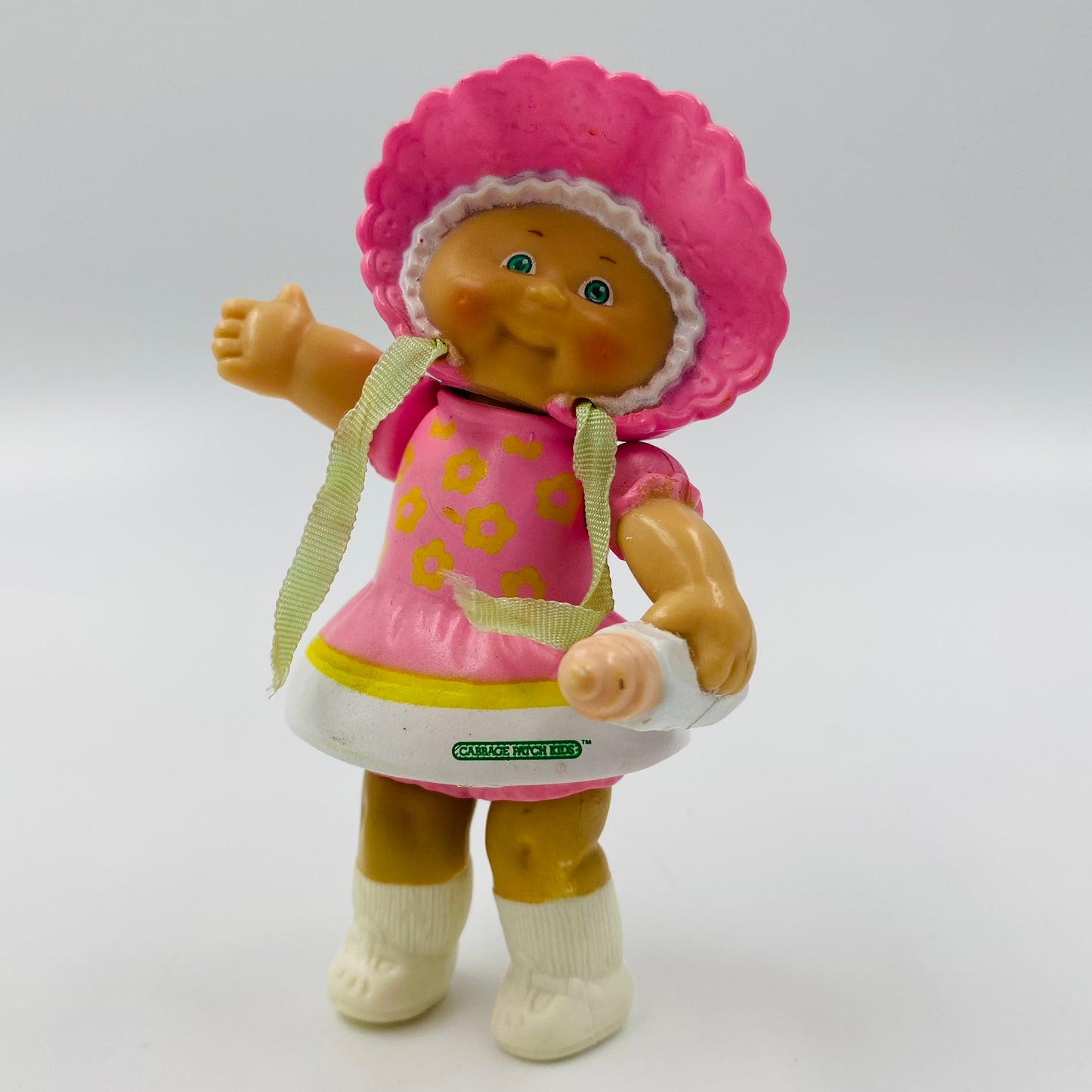 Cabbage Patch Kids pink outfit with yellow flowers/milk bottle loose 3.5” poseable figure (1984) Panosh Place