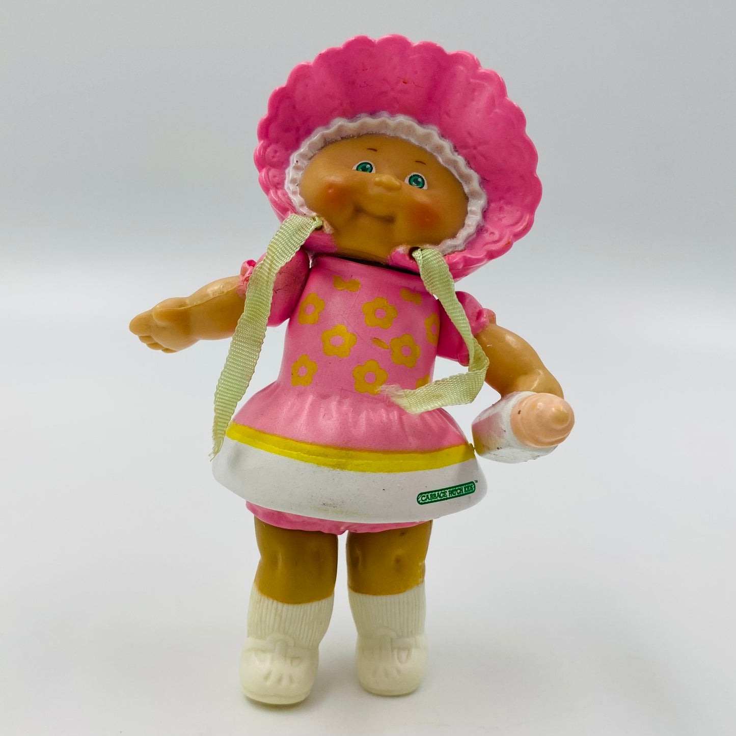 Cabbage Patch Kids pink outfit with yellow flowers/milk bottle loose 3.5” poseable figure (1984) Panosh Place