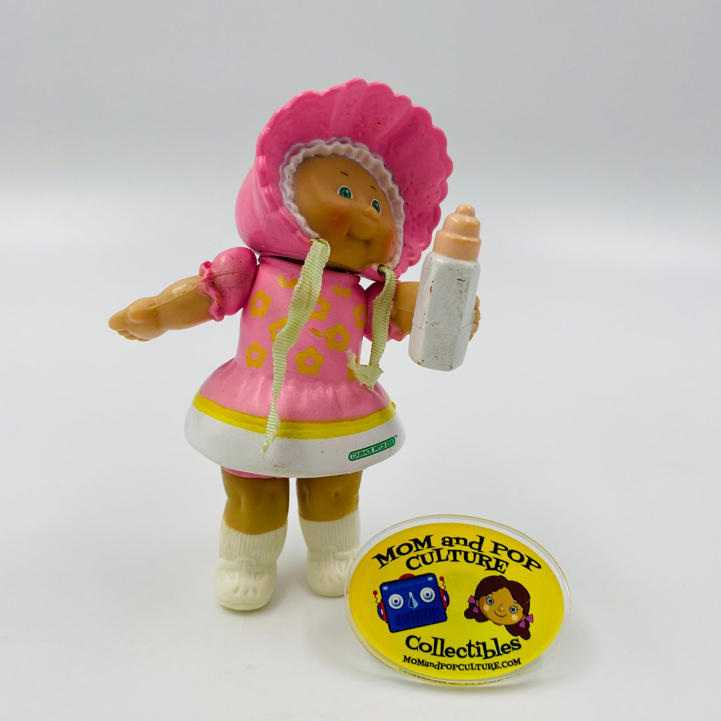 Cabbage Patch Kids pink outfit with yellow flowers/milk bottle loose 3.5” poseable figure (1984) Panosh Place
