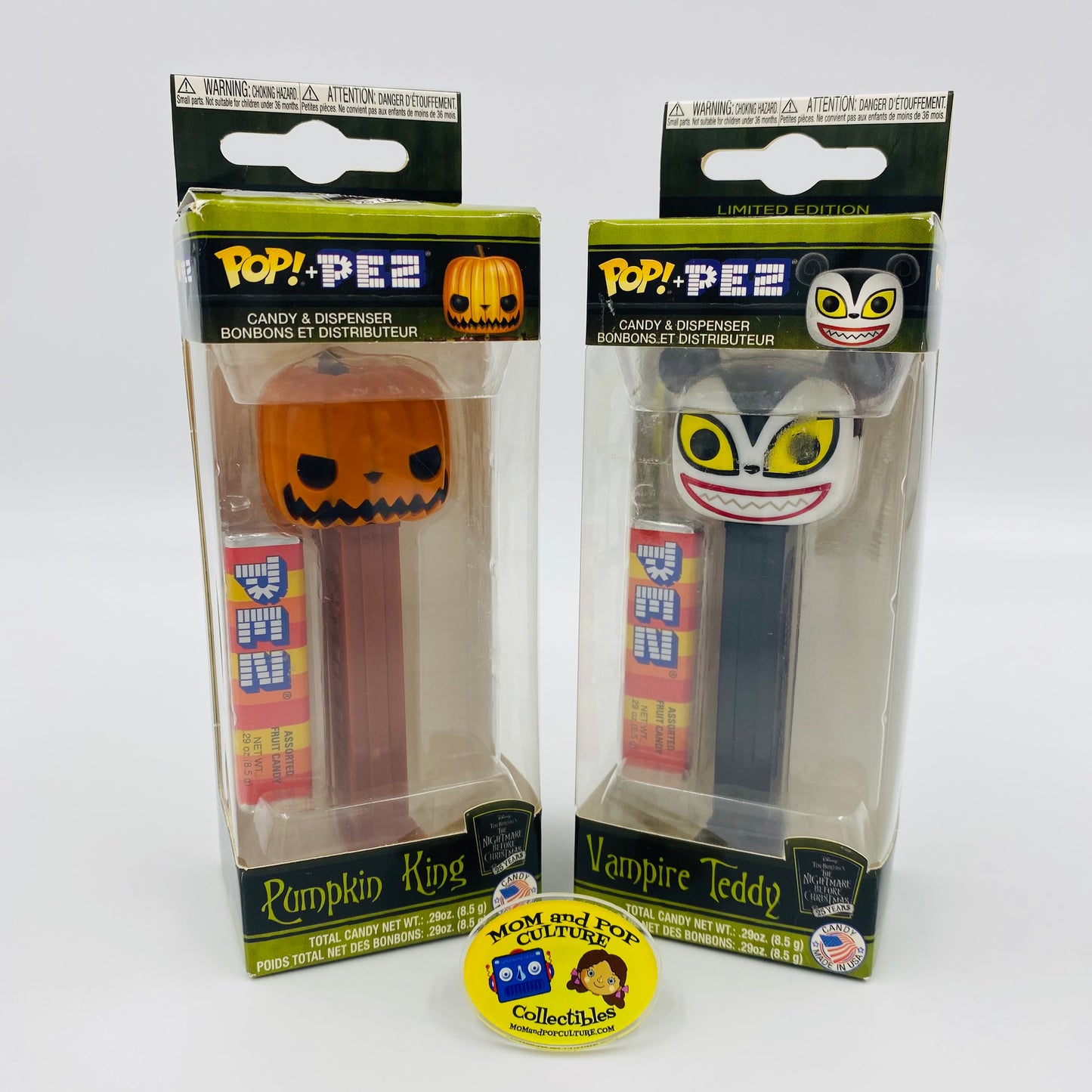 M&PC Pop! + PEZ Dispenser FUN PACK: Disney Nightmare Before Christmas Pumpkin King & Vampire Teddy