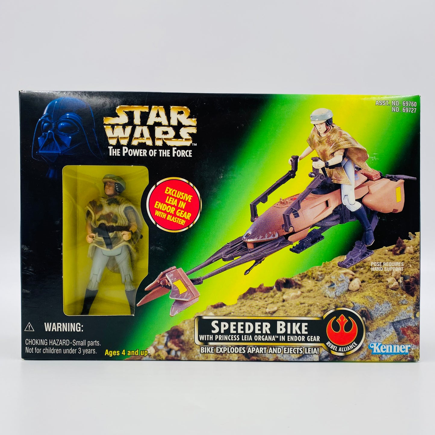 Star Wars Power of the Force II Speeder Bike with Princess Leia Organa in Endor Gear boxed 3.75” vehicle & action figure (1997) Kenner
