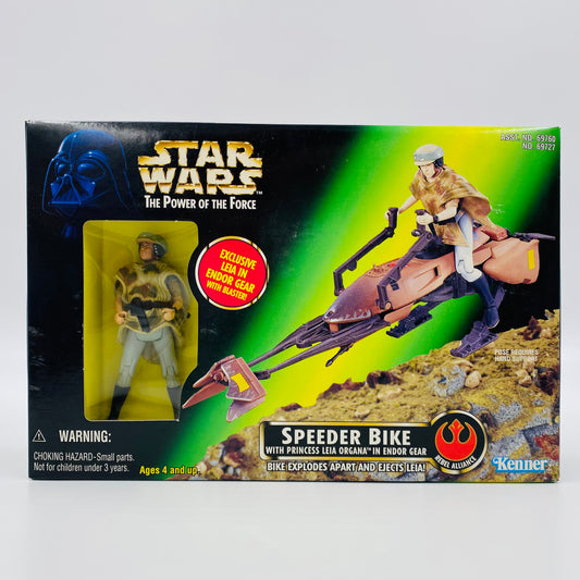 Star Wars Power of the Force II Speeder Bike with Princess Leia Organa in Endor Gear boxed 3.75” vehicle & action figure (1997) Kenner