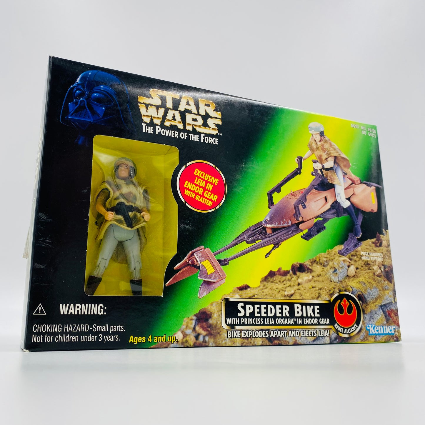 Star Wars Power of the Force II Speeder Bike with Princess Leia Organa in Endor Gear boxed 3.75” vehicle & action figure (1997) Kenner