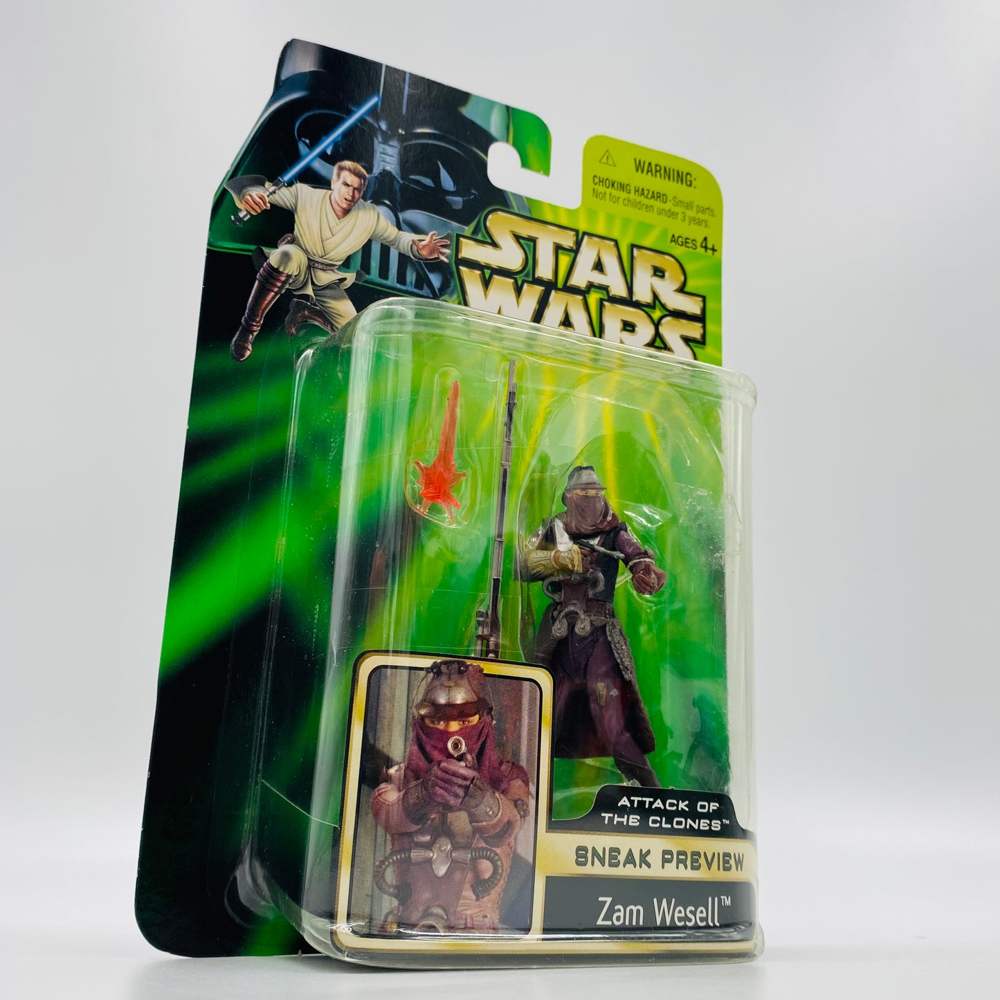 Star Wars Power of the Jedi Attack of the Clones Sneak Preview Zam Wessell carded 3.75” vehicle & action figure (2002) Hasbro