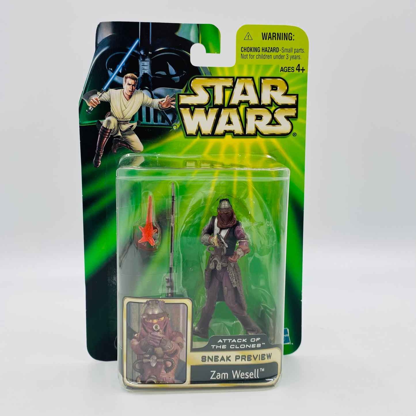 Star Wars Power of the Jedi Attack of the Clones Sneak Preview Zam Wessell carded 3.75” vehicle & action figure (2002) Hasbro