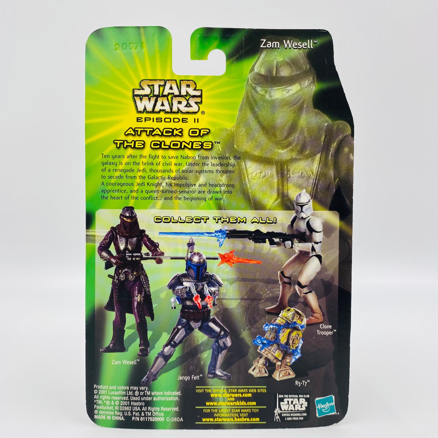 Star Wars Power of the Jedi Attack of the Clones Sneak Preview Zam Wessell carded 3.75” vehicle & action figure (2002) Hasbro