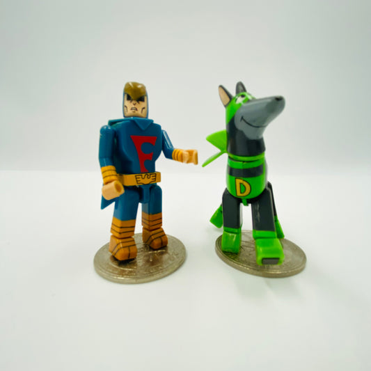 Hanna-Barberra Adventure Superstars I-Men Blue Falcon & Dyna-Mutt loose 2.5" action figures (2002) Toynami