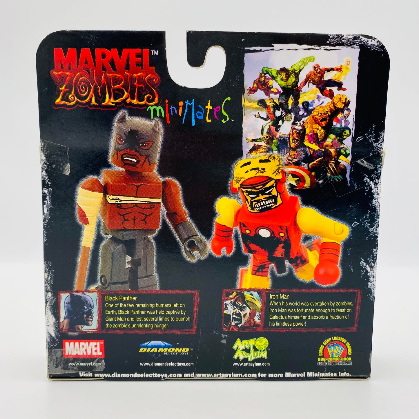 Minimates Marvel Universe Previews Exclusive Marvel Zombies Zombie Attacked Black Panther & Zombie Iron Man boxed 2" action figures (2008) Diamond Select Toys & Art Asylum