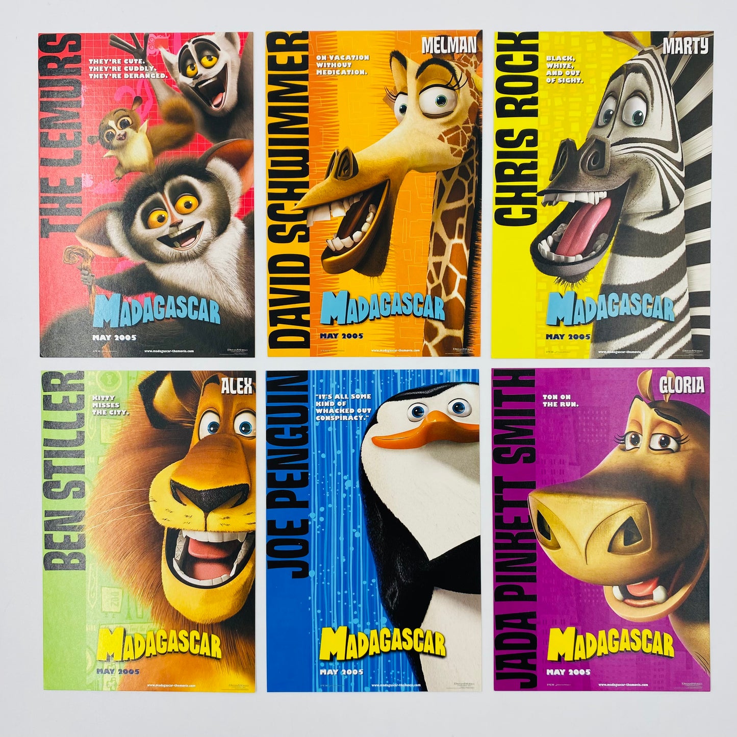 Madagascar complete set of 6 postcards (2005) DreamWorks