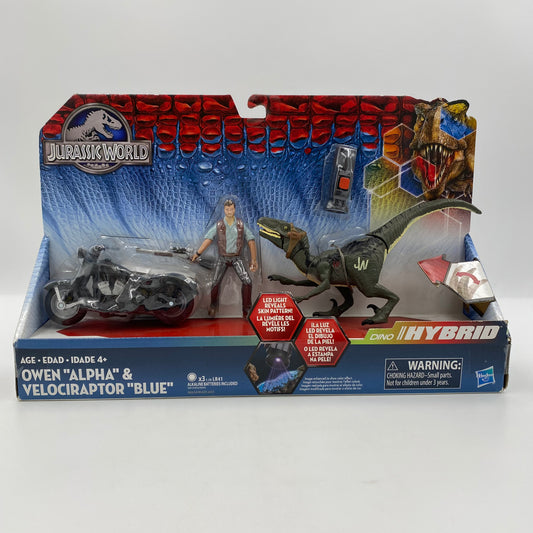 Jurassic World Owen “Alpha”, Motorcycle & Velociraptor “Blue” carded 3.75” action figures and vehicle (2015) Hasbro