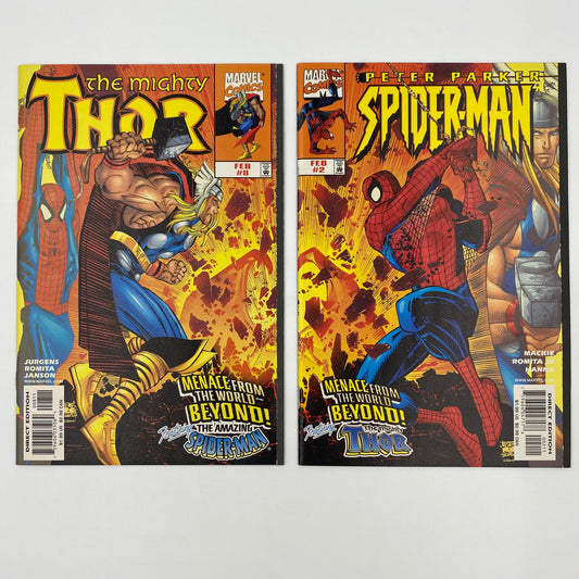 A Mighty Marvel Team-Up Featuring Spider-Man & Thor “Menace From The World Beyond!” Thor #8 (1999) & Peter Parker Spider-Man #2 "Plaything of the Gods,” (1999) Marvel