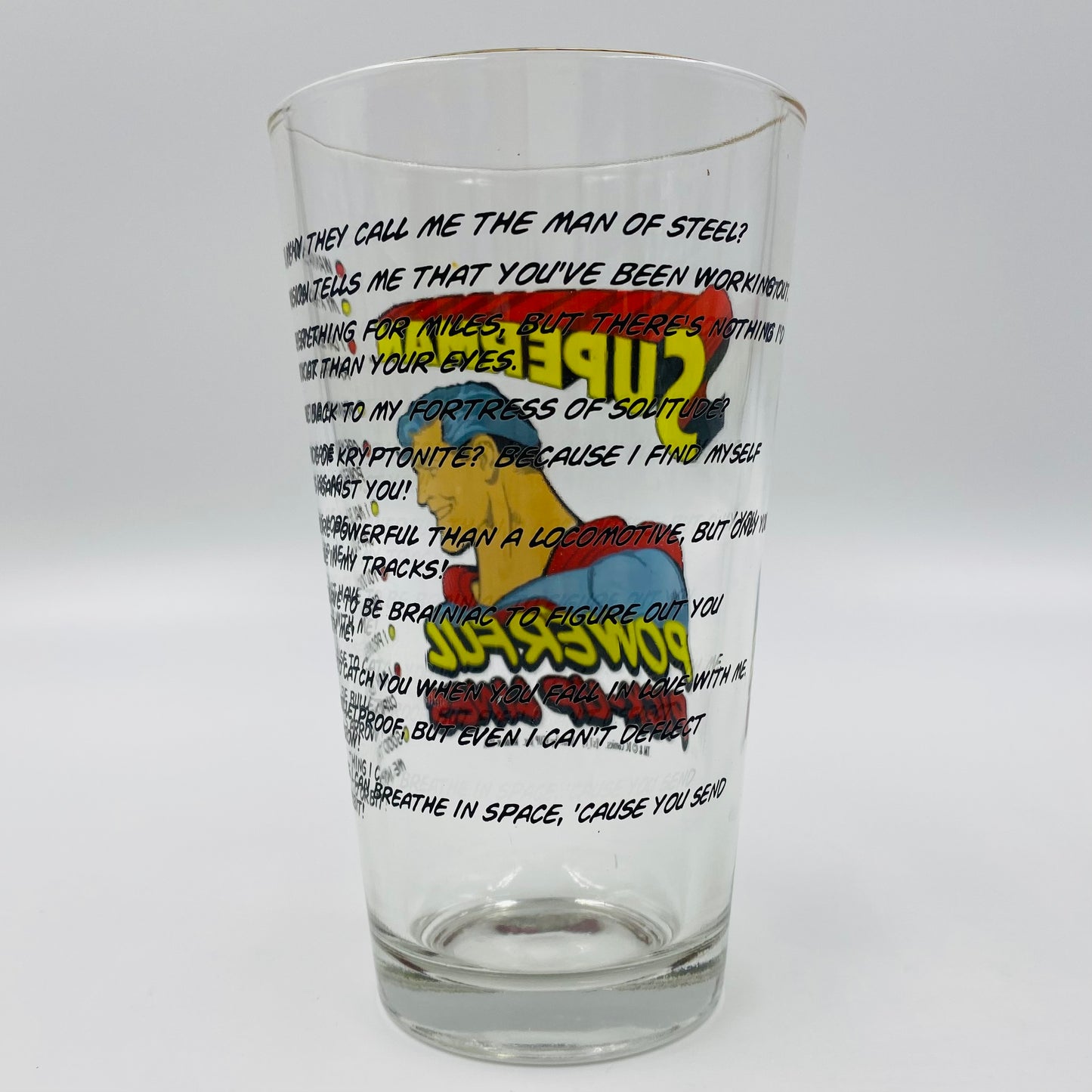Superman Powerful Pick-Up Lines 16oz glass