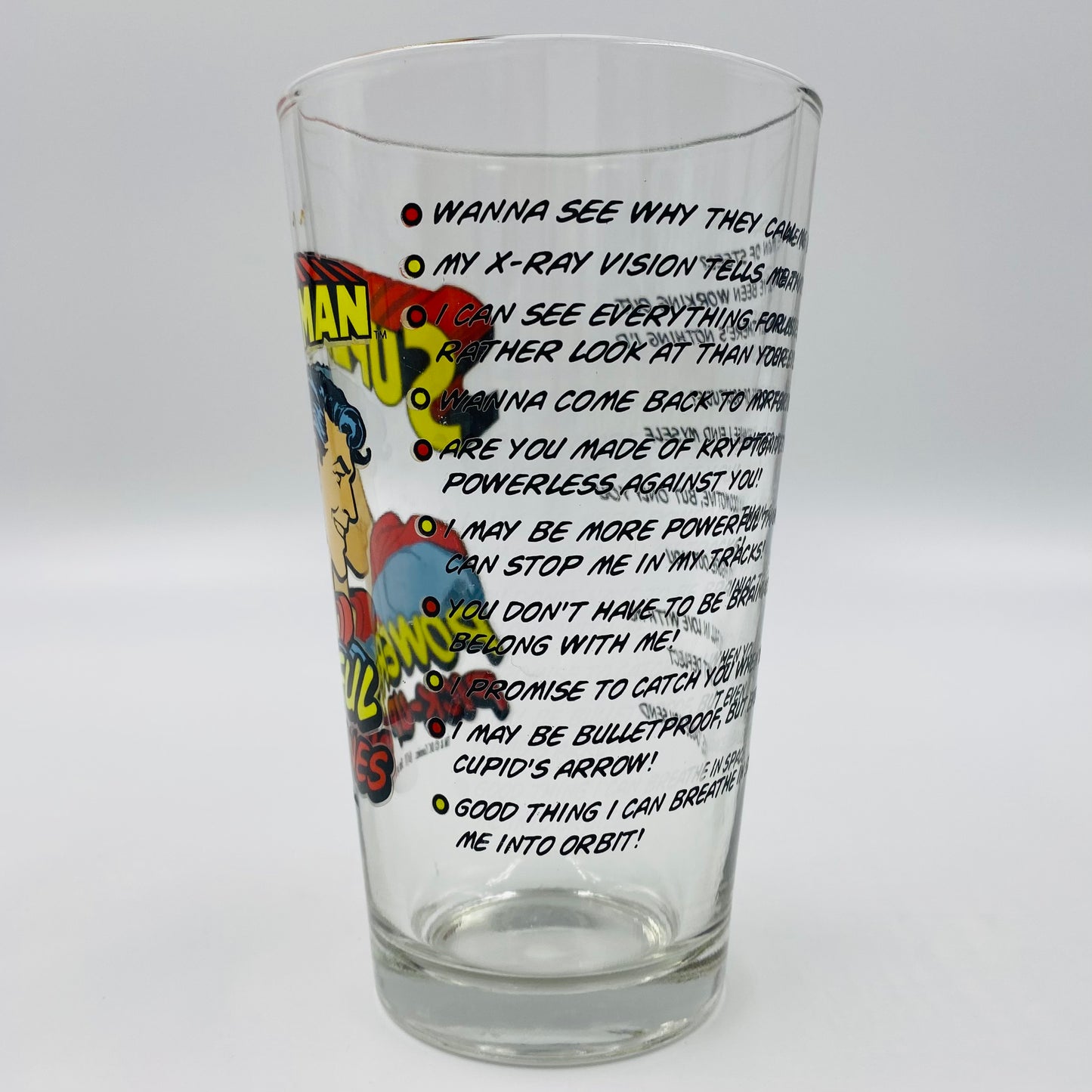 Superman Powerful Pick-Up Lines 16oz glass