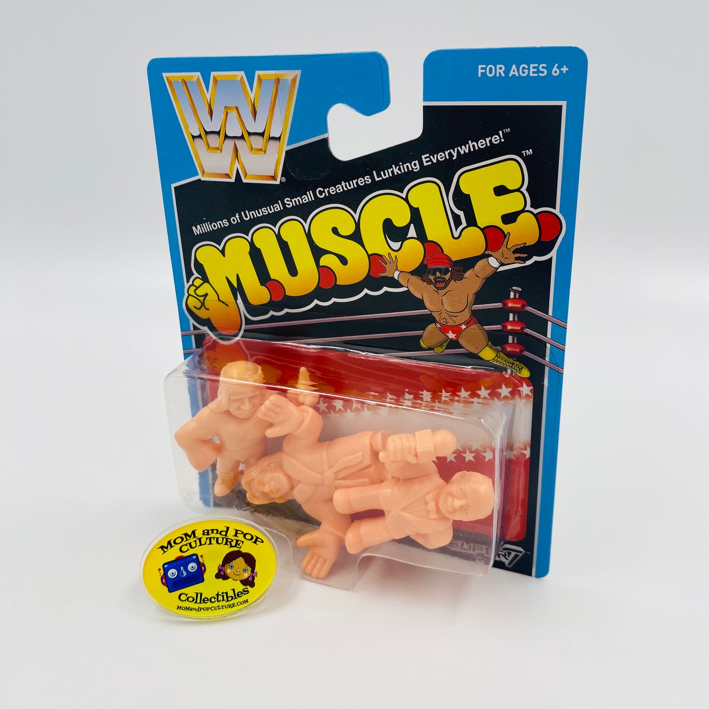 M.U.S.C.L.E. WWE Ric Flair, Iron Sheik & "Mean" Gene Okerlund carded 2” figurine 3-pack (2017) Mattel & Super7