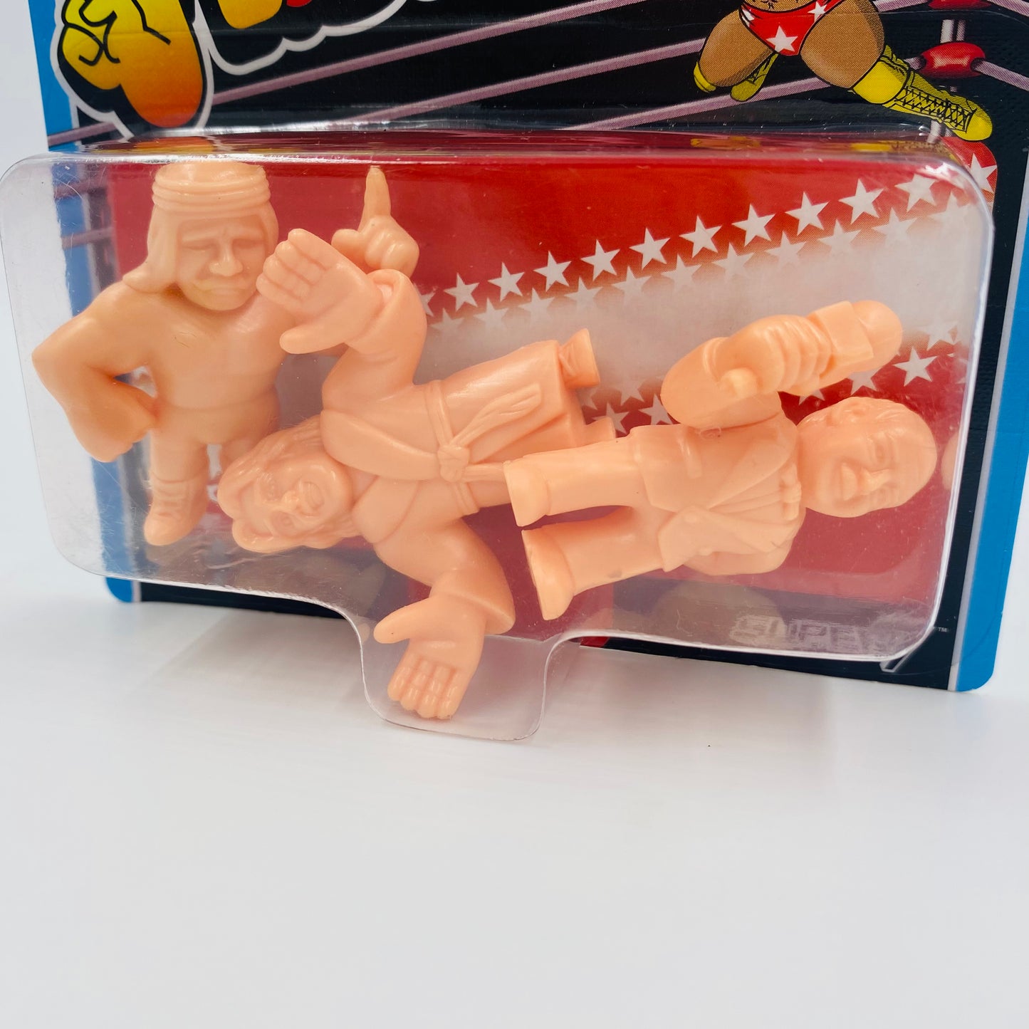 M.U.S.C.L.E. WWE Ric Flair, Iron Sheik & "Mean" Gene Okerlund carded 2” figurine 3-pack (2017) Mattel & Super7